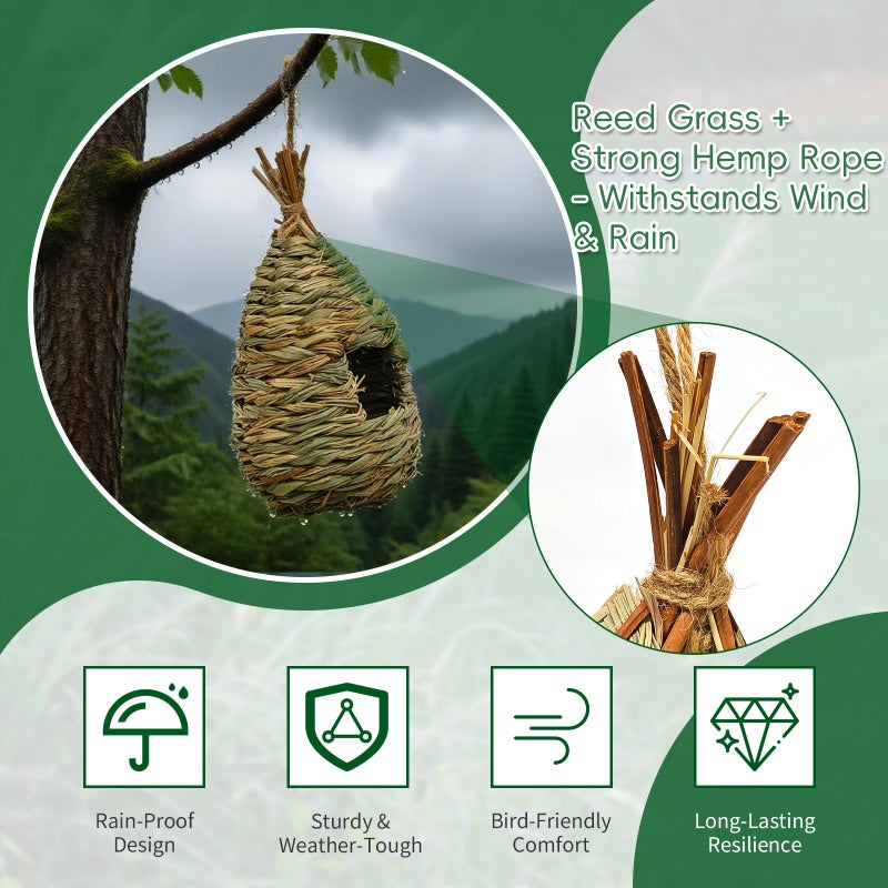 Gute Hummingbird Houses for Outside Hanging, Natural Grass Hanging Bird Hut, Hand Woven Bird Nest, Large Wren Finch Bird House for Garden Window Outdoor Home Decoration, 3 Pack - Image 5
